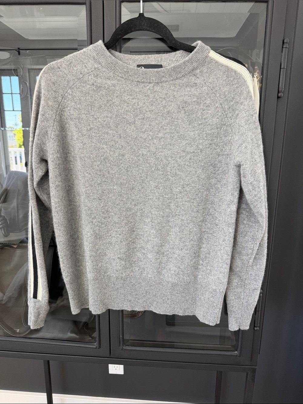 Bloomingdale's women’s Light Gray cashmere Crewneck Sweater with Stripe Detail